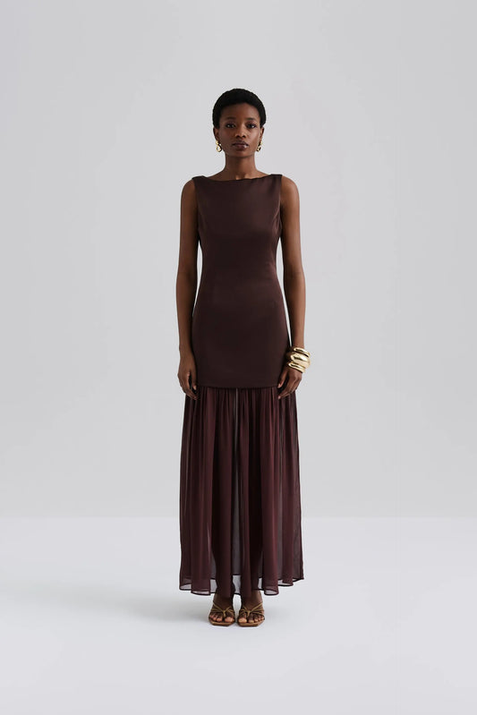By Malina Karla Dropped Waist Chiffon Maxi Dress
