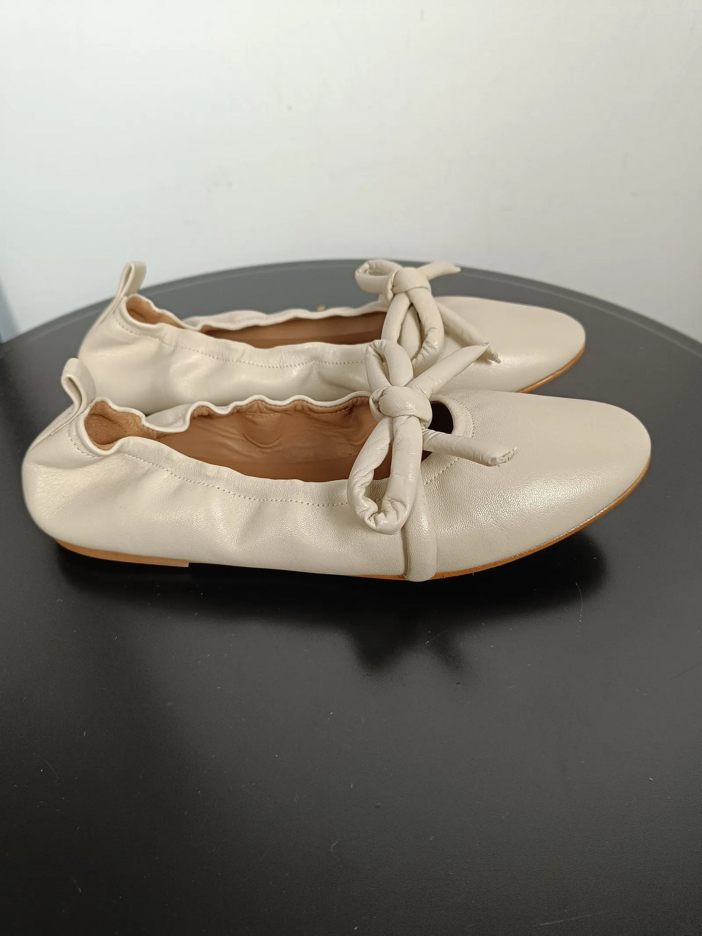 Flattered Polly Creme Leather-skinnballerinaskor NWOT