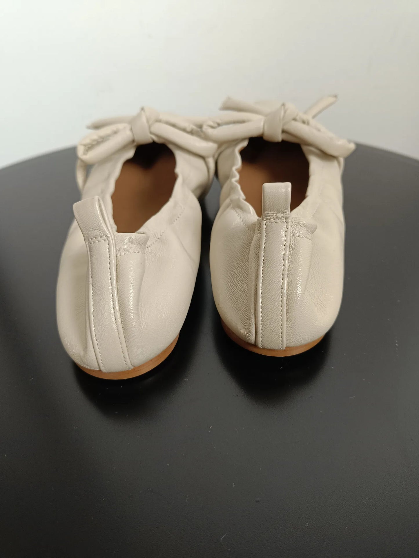 Flattered Polly Creme Leather-skinnballerinaskor NWOT