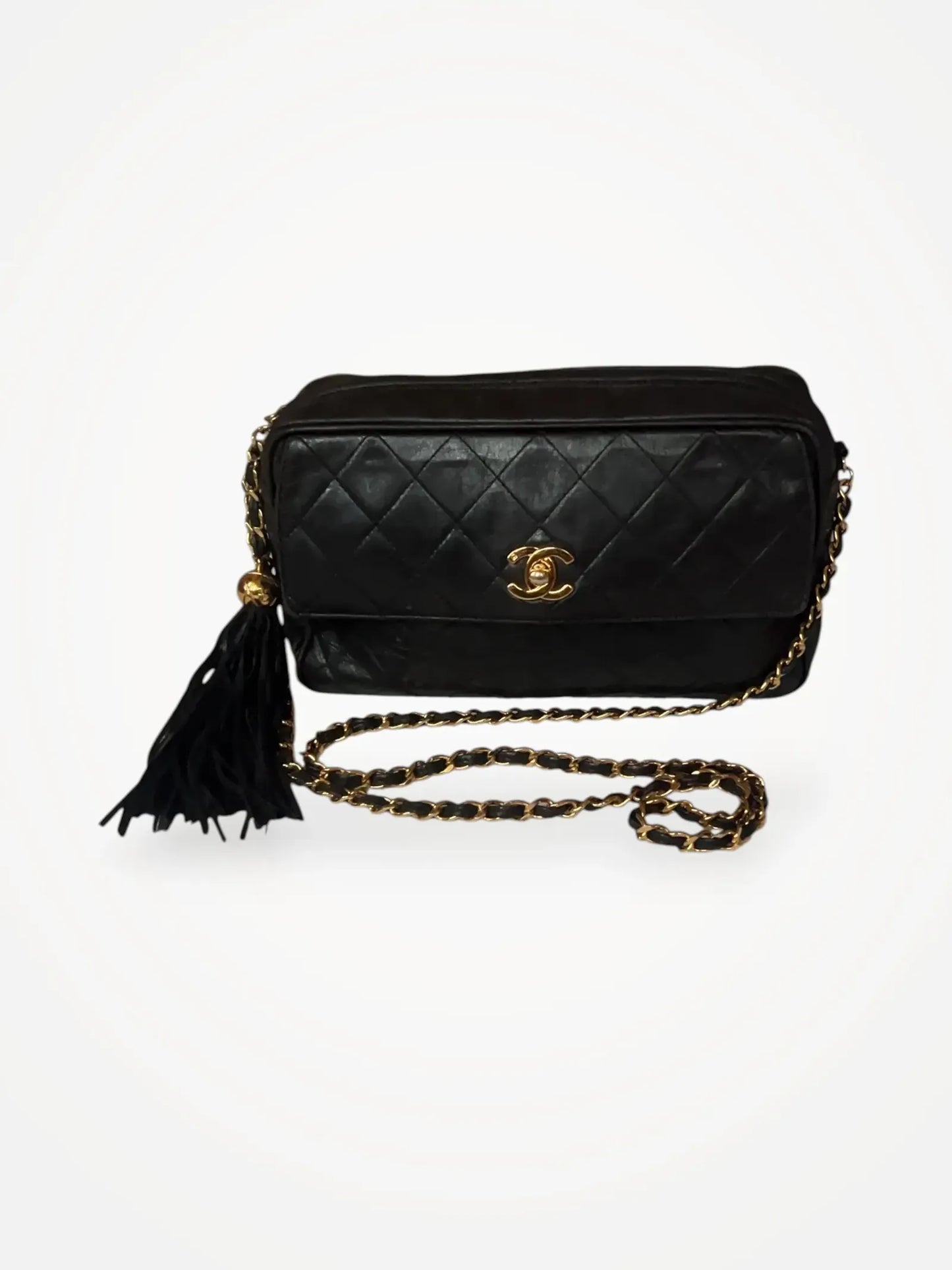 Chanel Cc Camera Fringe-skinnaxelremsväska