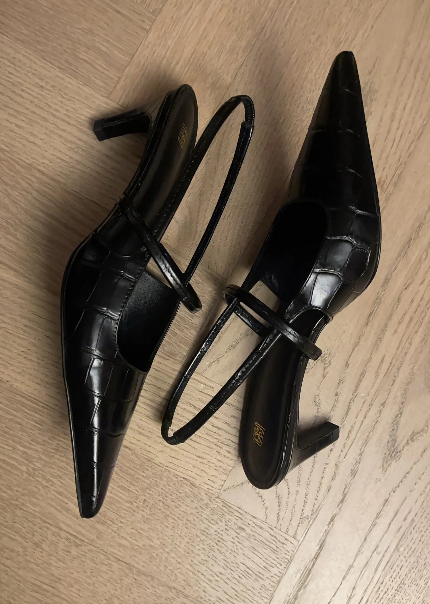 Toteme Sharp Croco-embossed Slingback Heels