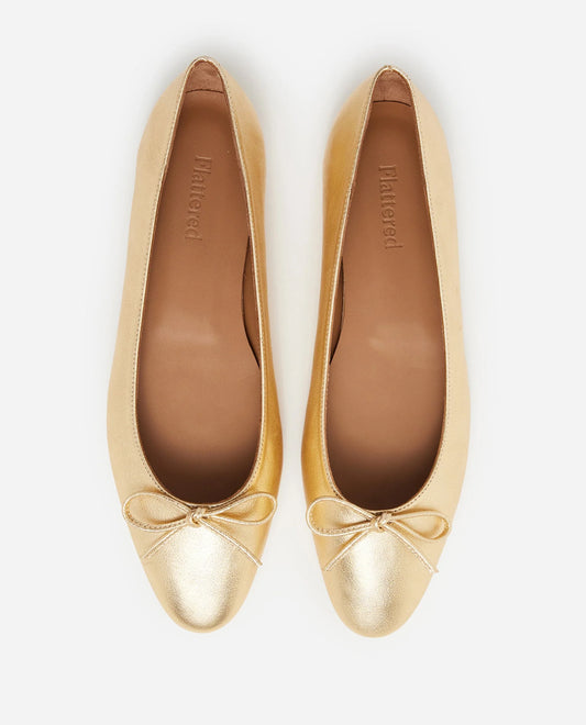 Flattered Bodil Leather Gold-skinnballerinaskor