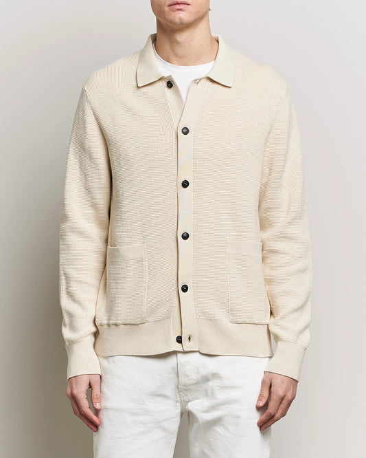 Sunspel Waffle Stitch Ecru Cardigan