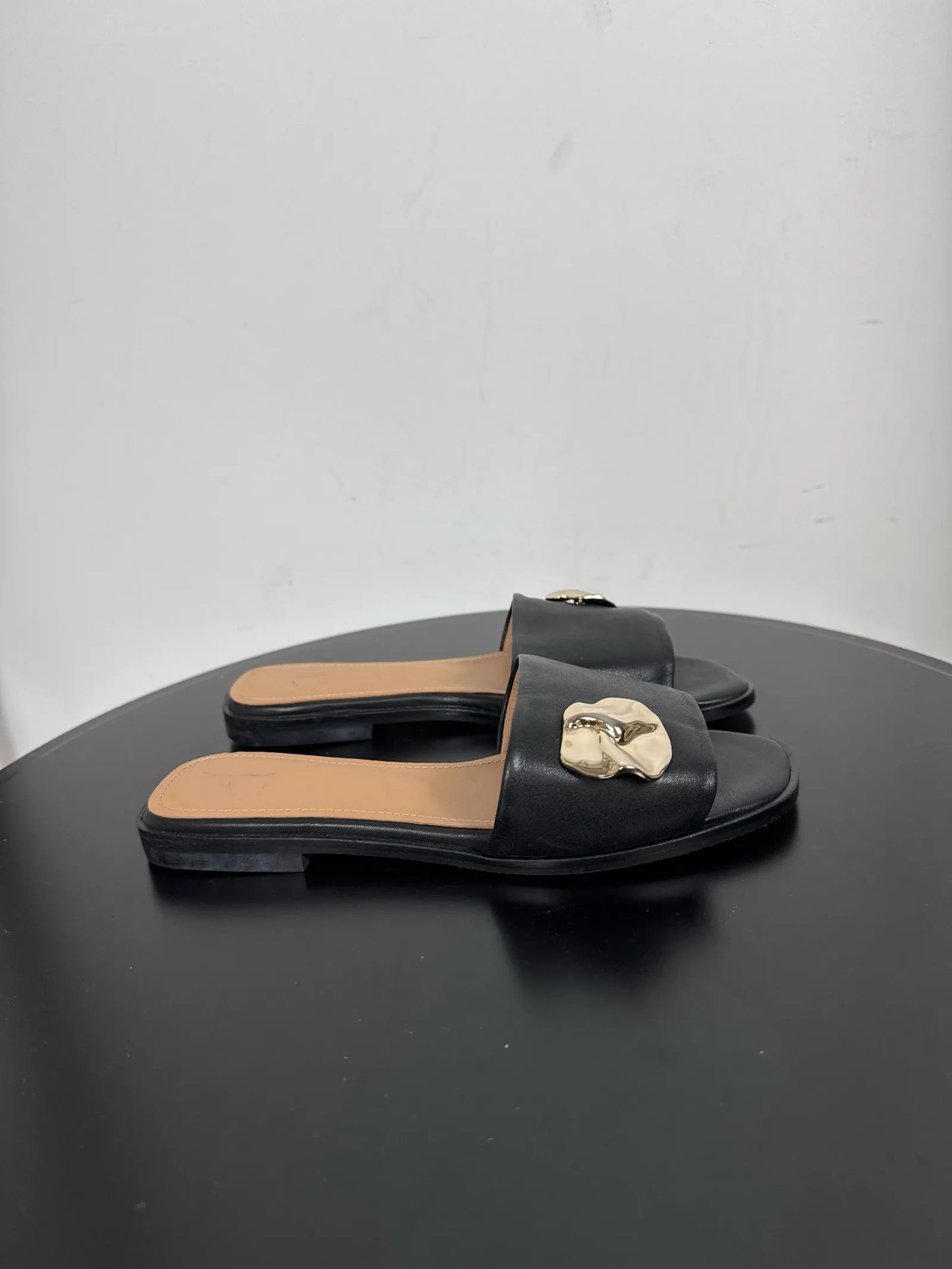 Flattered Mira Black Leather Sandals