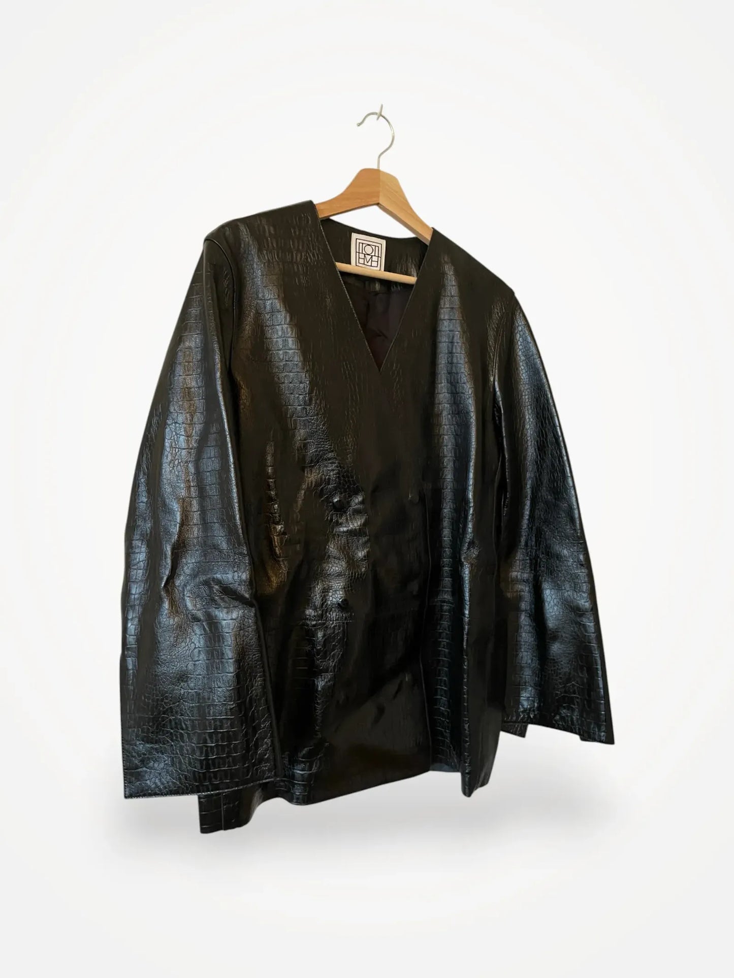 Toteme V- Crocodile-effect Leather-skinnkavaj NWOT