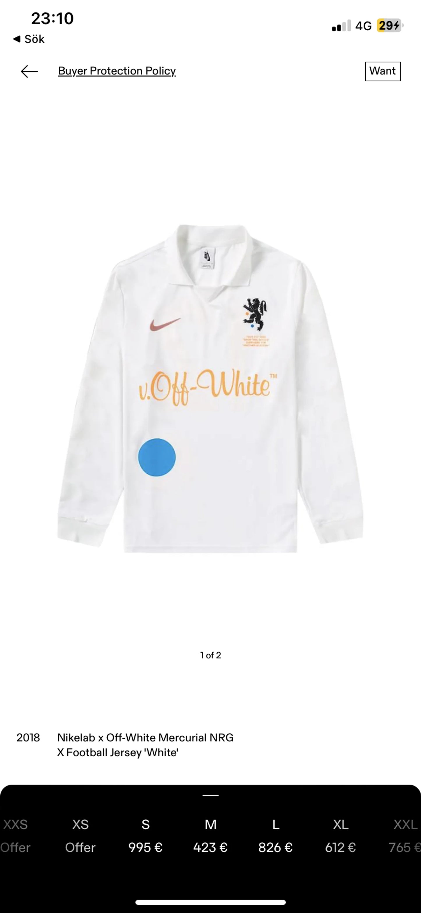 Off-White Nikelab X Mercurial Nrg Football Jersey White-tröja NWOT
