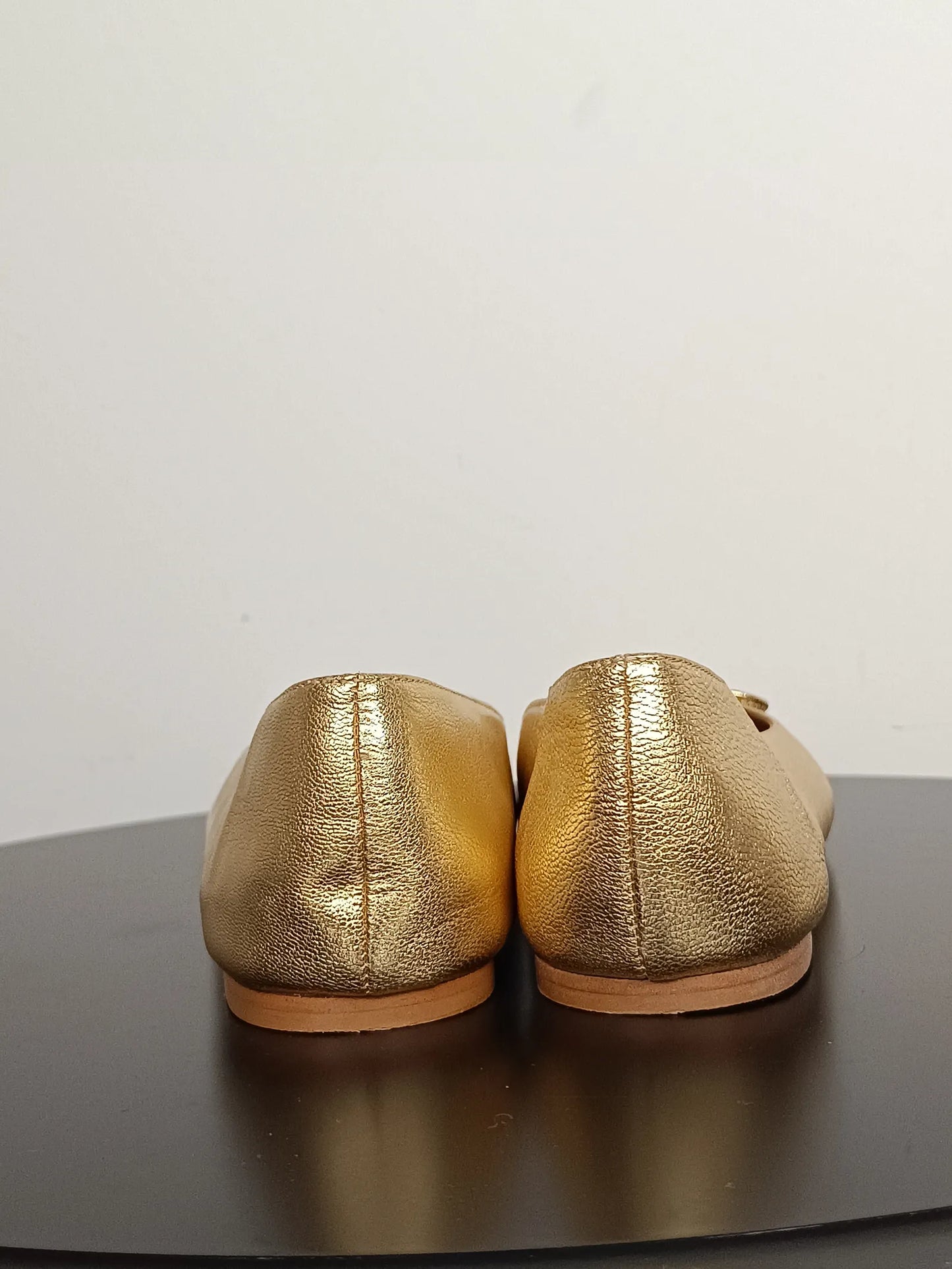 Flattered Bodil Leather Gold-skinnballerinaskor