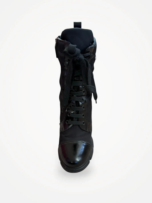 Prada Leather-trimmed Lace-up Boots