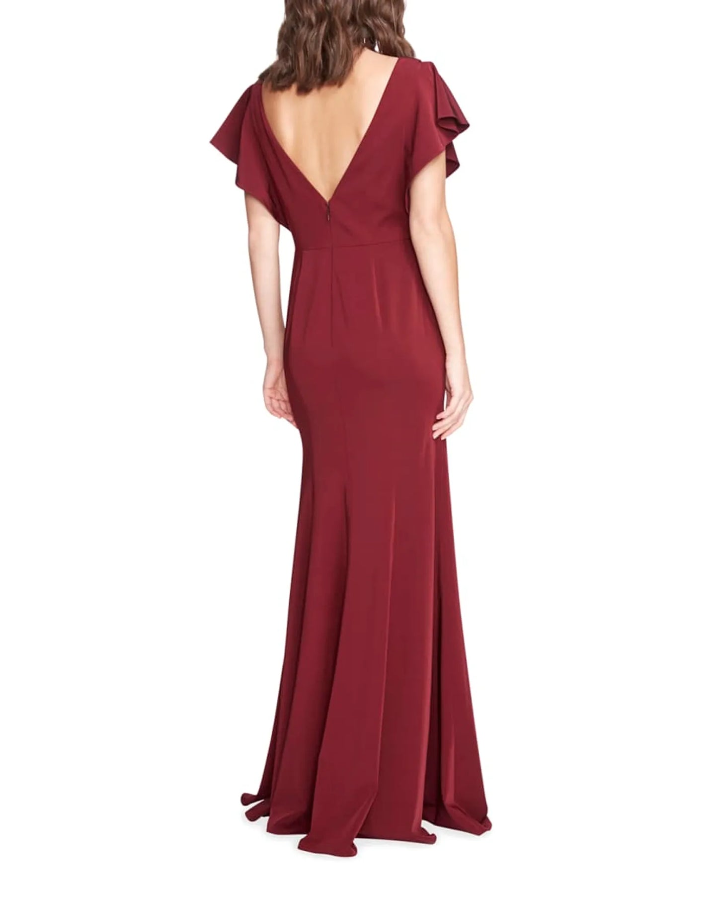 Marchesa Notte Bridesmaids Boat- Ruffle-sleeve Slit Gown-klänning NWT