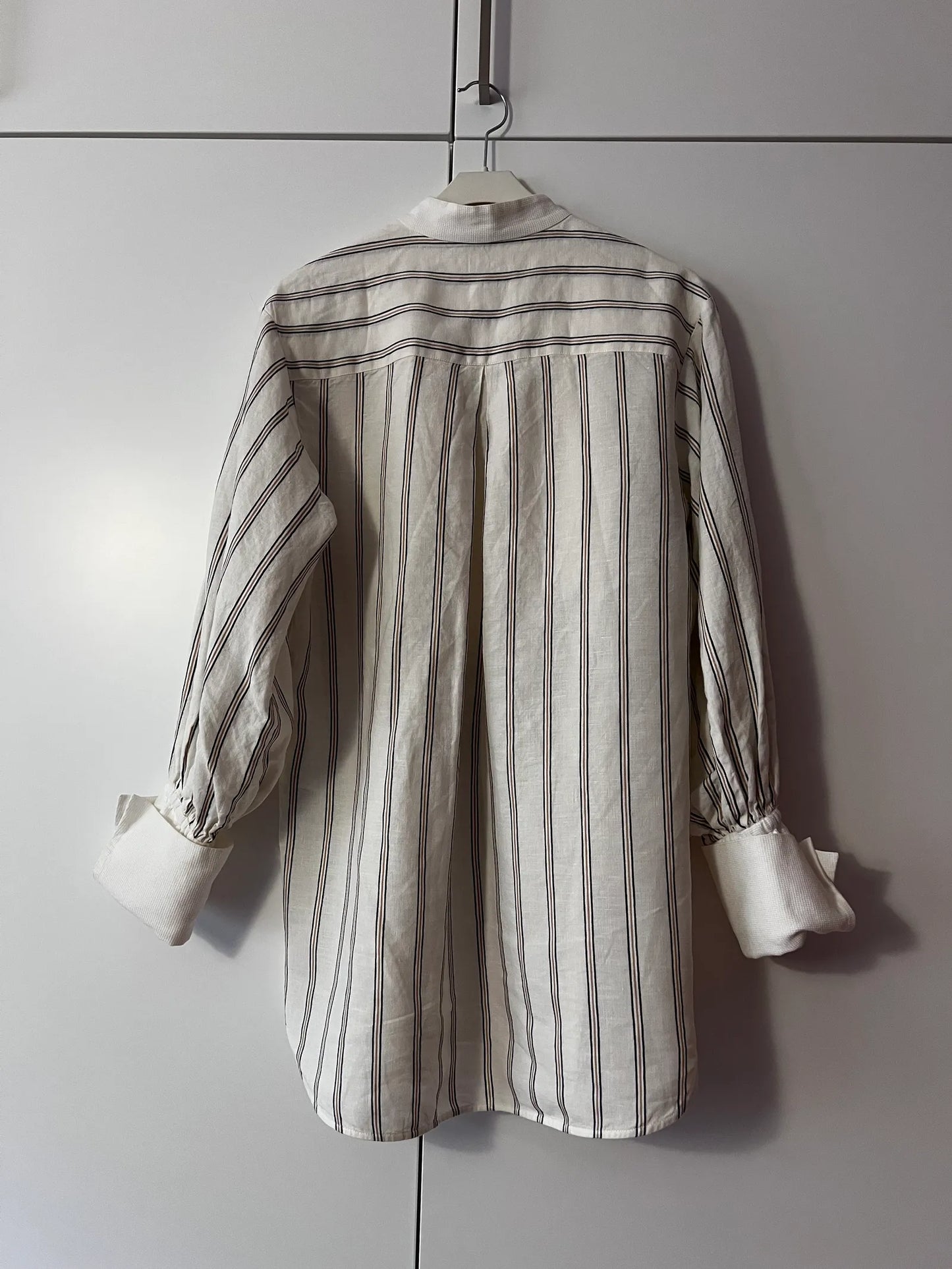 By Malene Birger Aglaja Stripe Linen Blend Tuxedo Bib In Cream Snow-skjorta