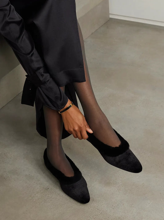 Toteme Shearling-trimmed Velvet Ballet Flats Ballet flats