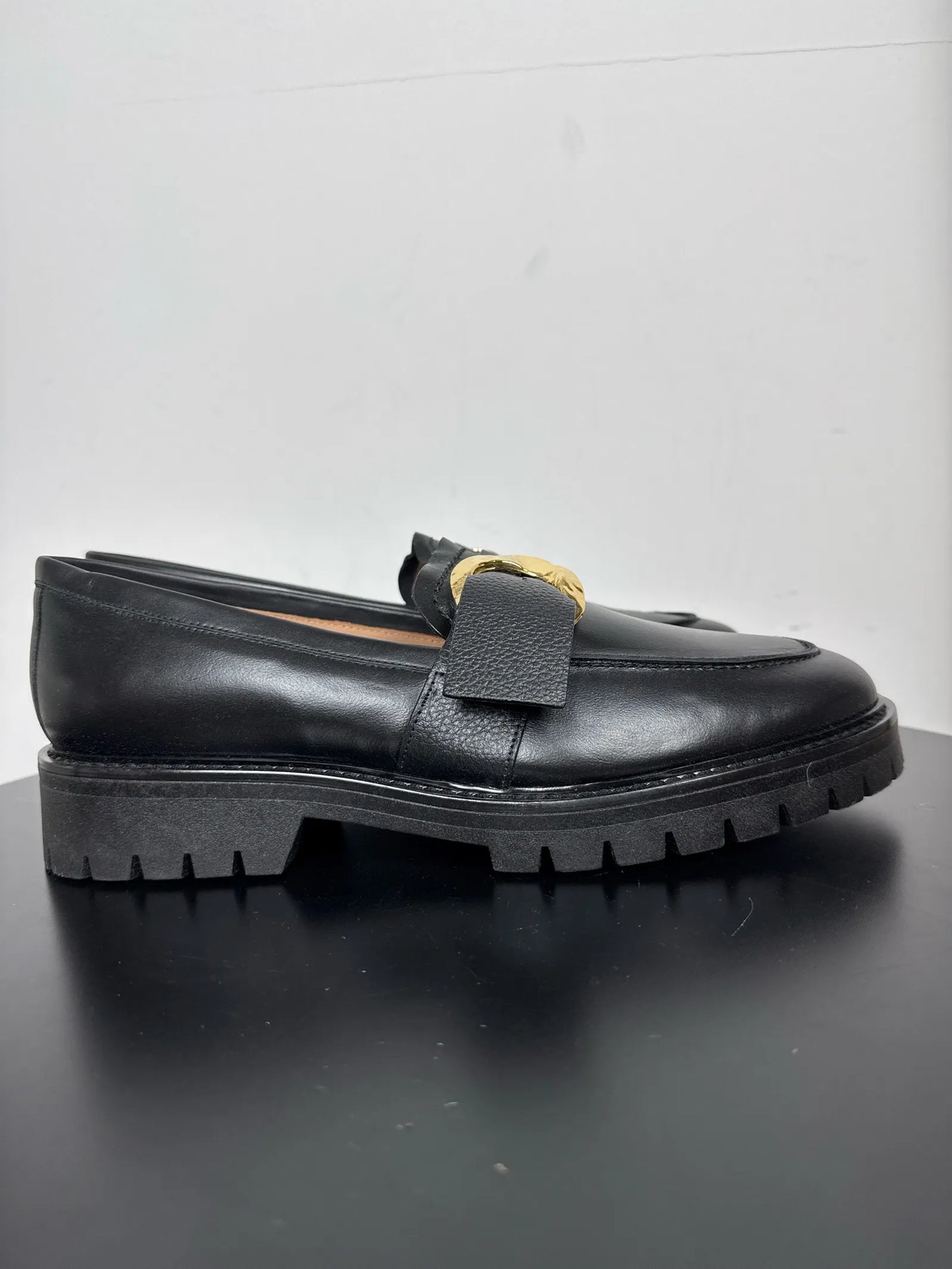 Flattered Stella Black Leather-skinnloafers NWT