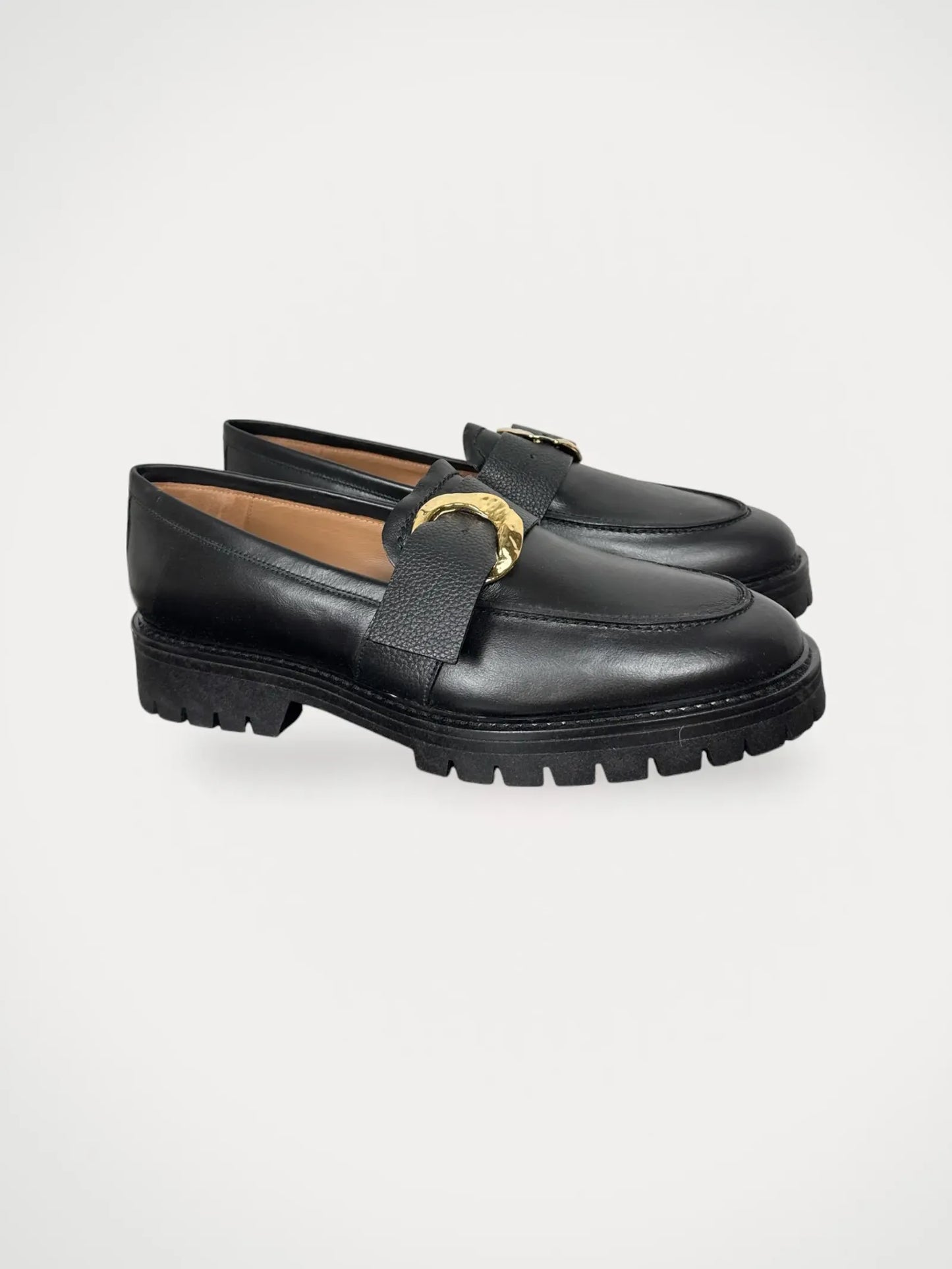 Flattered Stella Black Leather-skinnloafers NWT