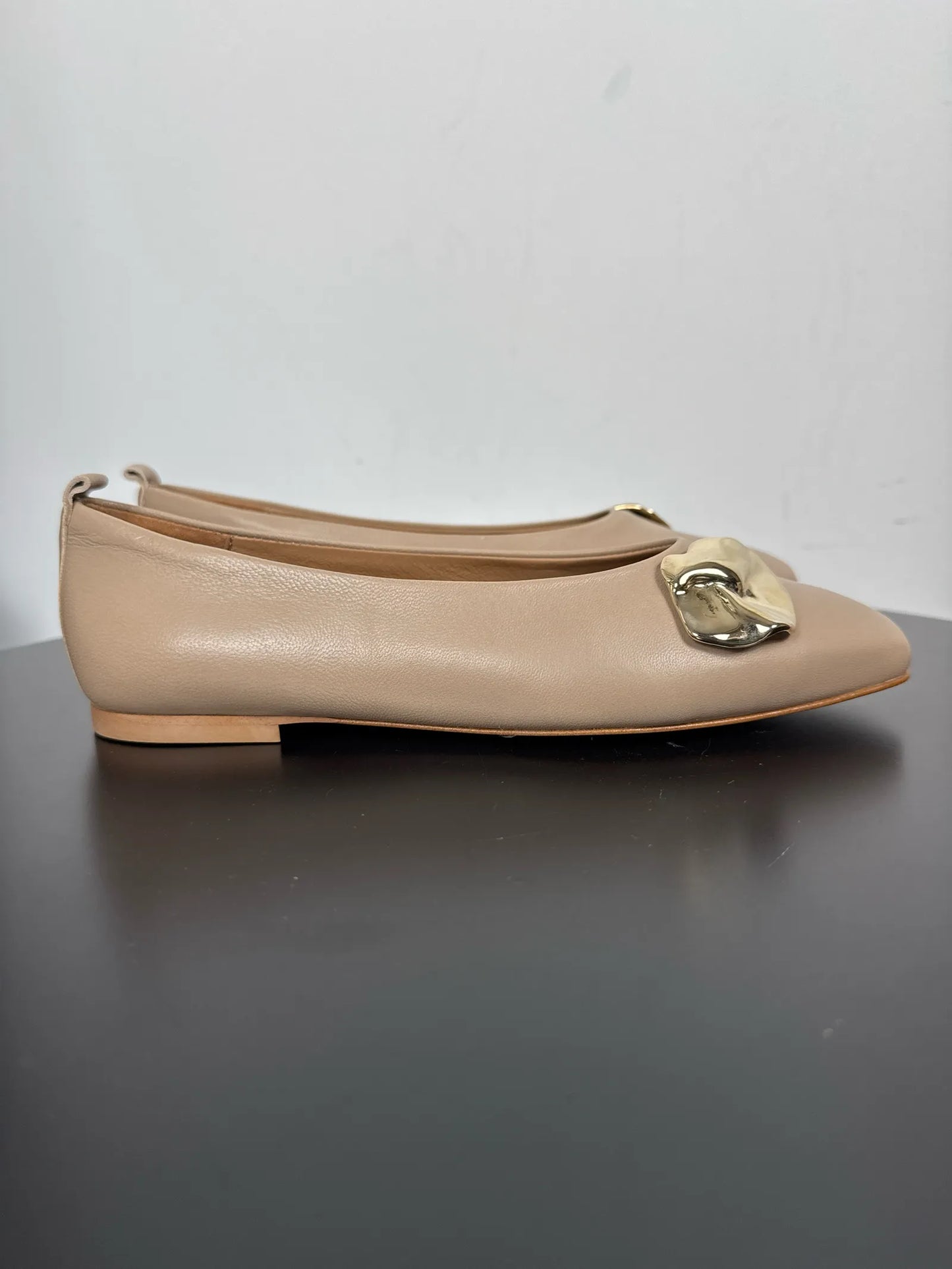 Flattered Natasha Beige Leather-skinnballerinaskor NWT