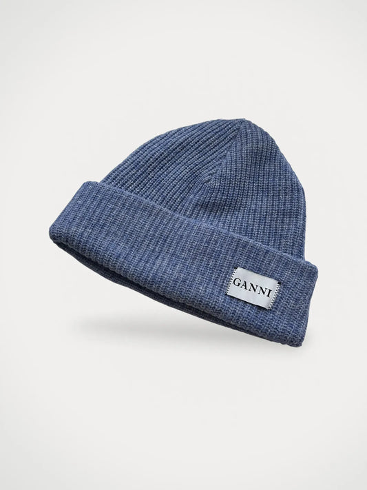 Ganni Structured Rib Knit Beanie-ullmössa