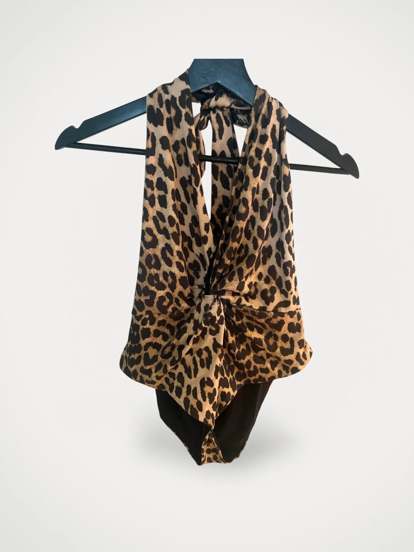 Ganni Twist-front Leopard-print Halterneck Swimsuit-baddräkt