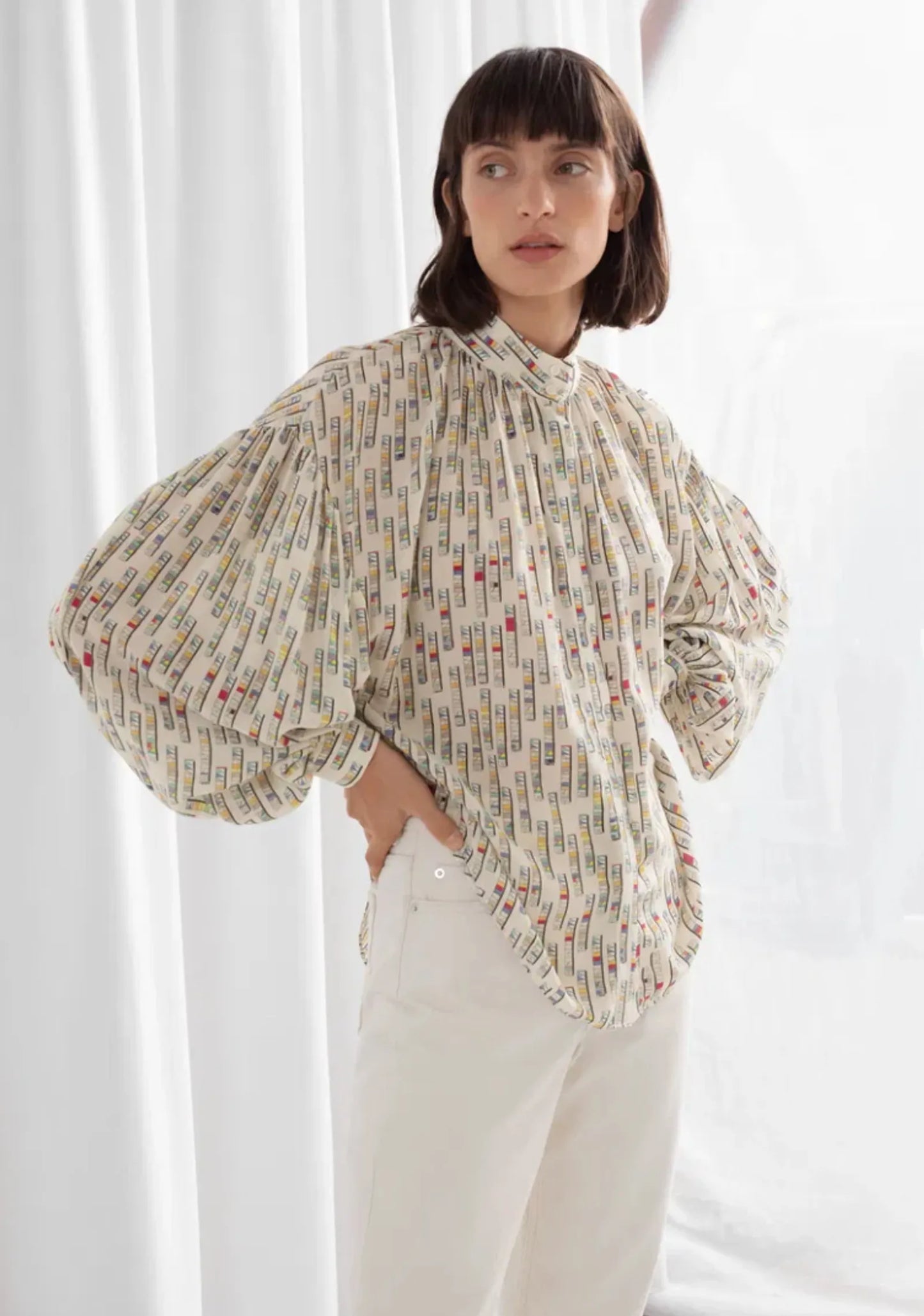 & Other Stories Silk Puff Sleeve Printed-sidenblus