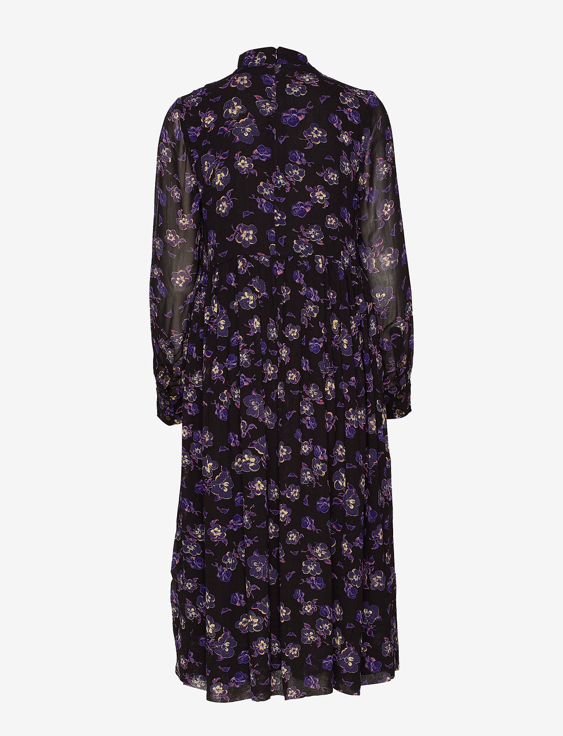 Ganni Floral Print Georgette Long Sleeve Midi-klänning