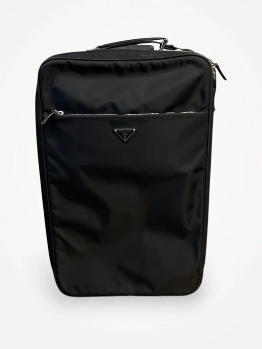 Prada Black Tessuto Nylon Leather Suitcase Rolling Travel Luggage Cabin Travel bag