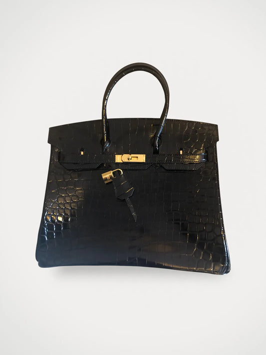 La Bottega Mediglia Croco Edition Jet Blacks-skinnhandväska NWOT