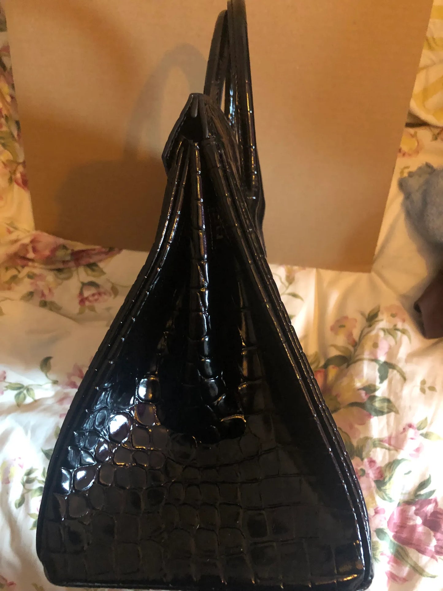 La Bottega Mediglia Croco Edition Jet Blacks-skinnhandväska NWOT