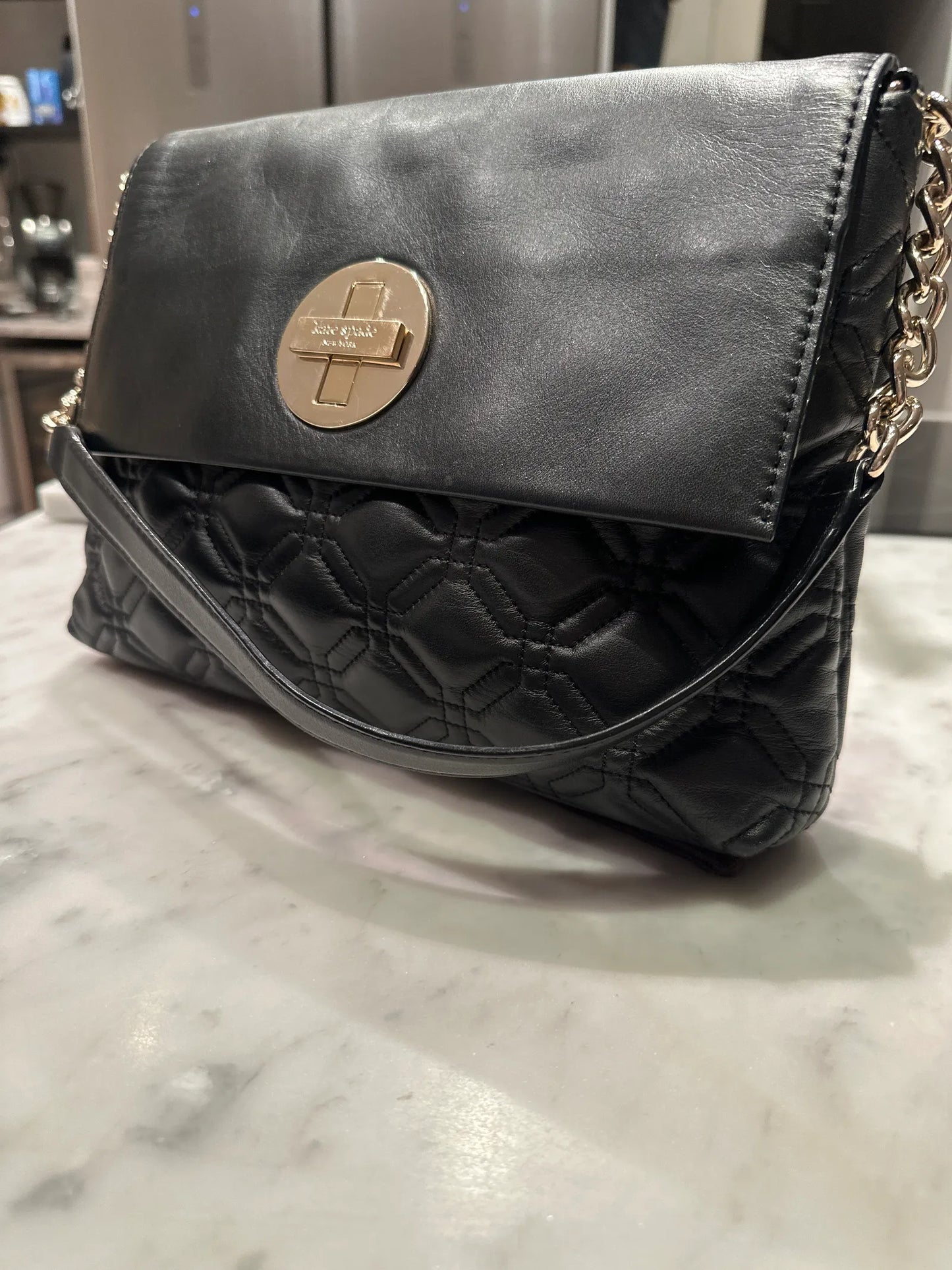 Kate Spade Black Quilted Leather Astor Court Flap Shoulder Bag