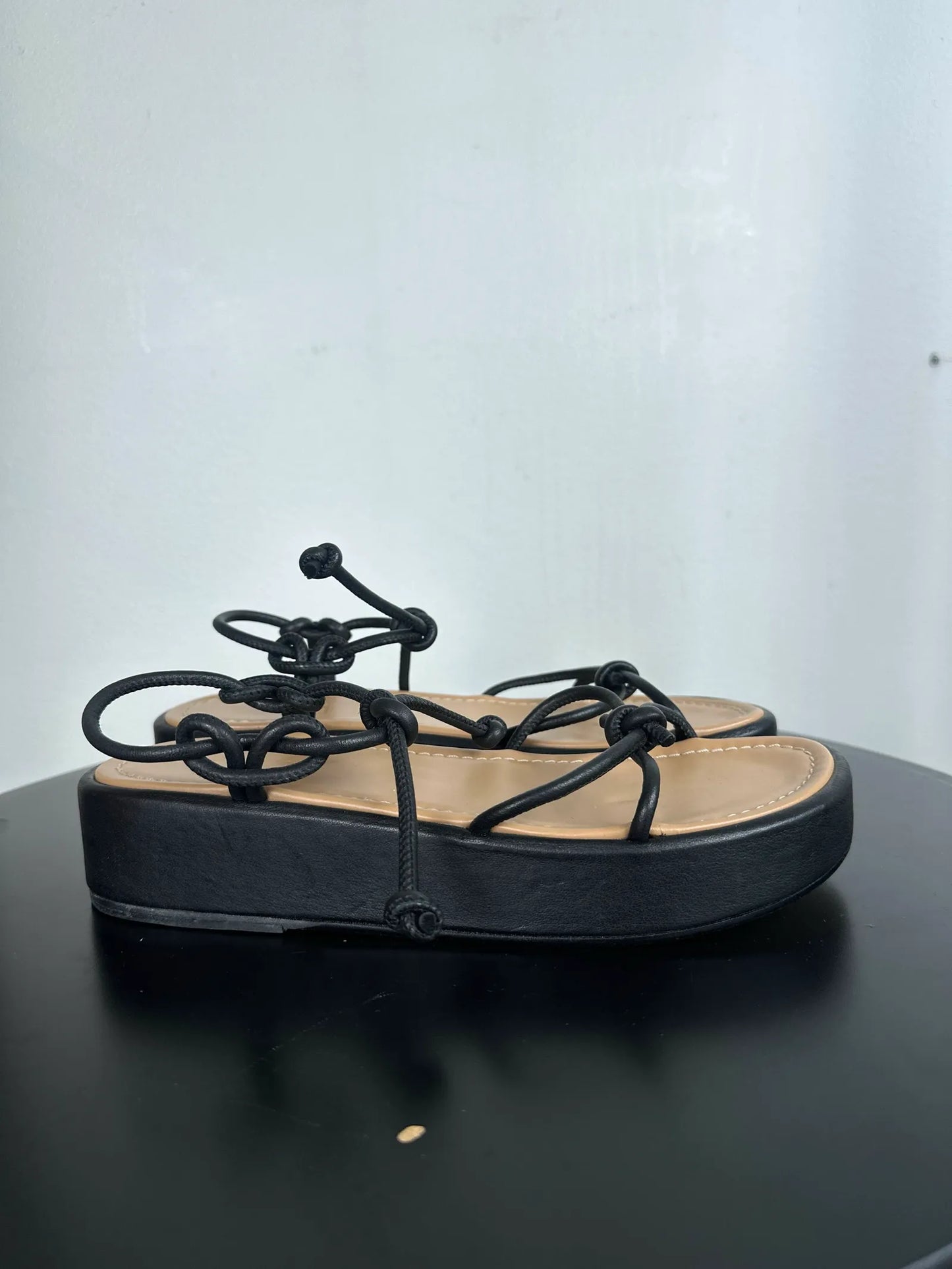 Flattered Heather Leather Black Sandals