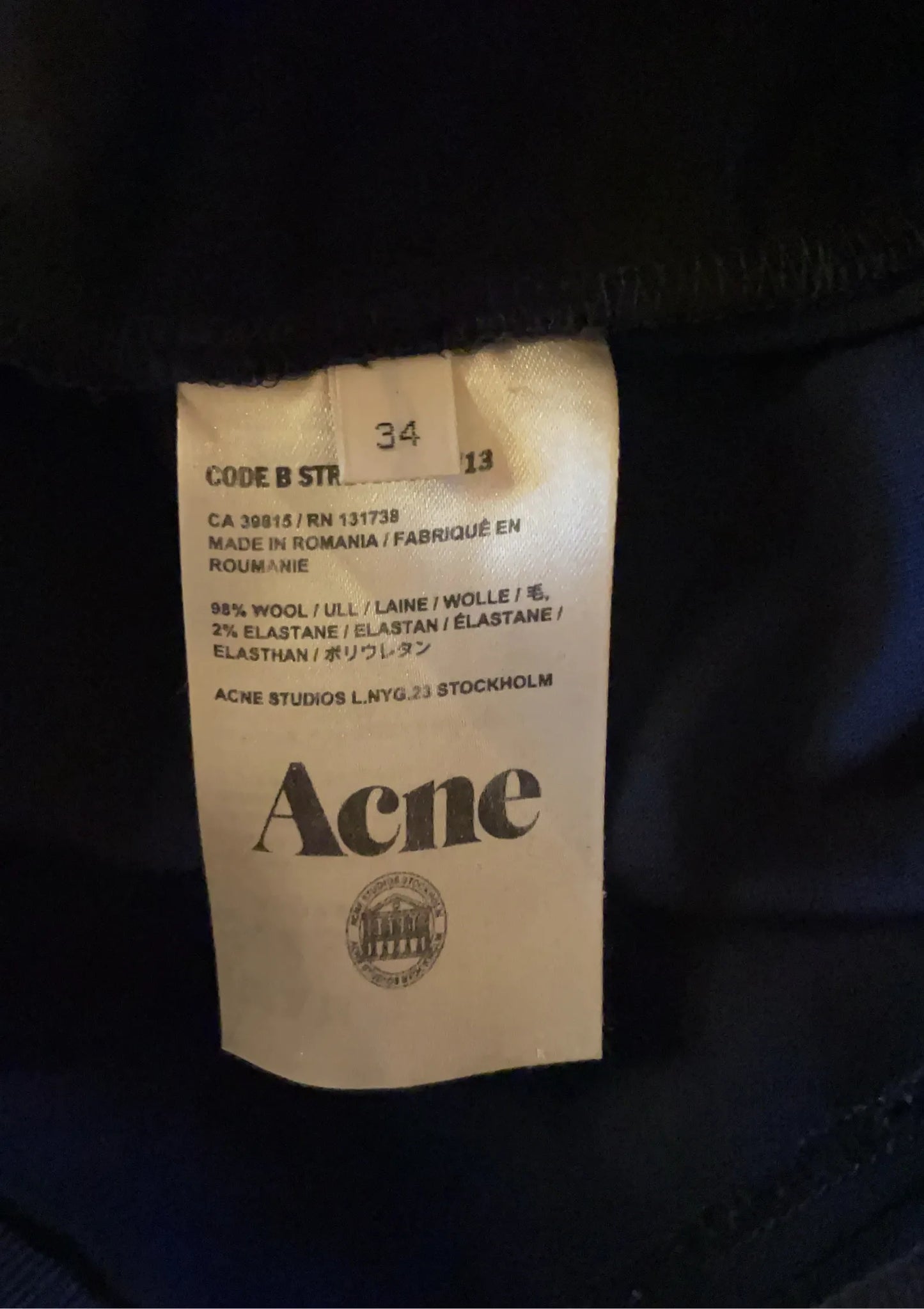 Acne Studios Code B Stretch Suit Trousers