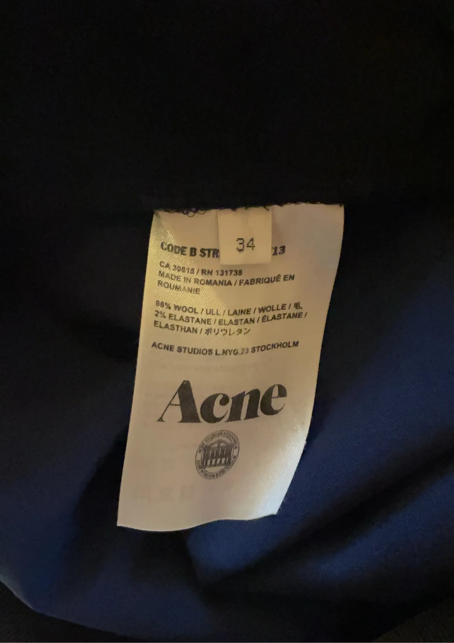 Acne Studios Code B Stretch Suit Trousers