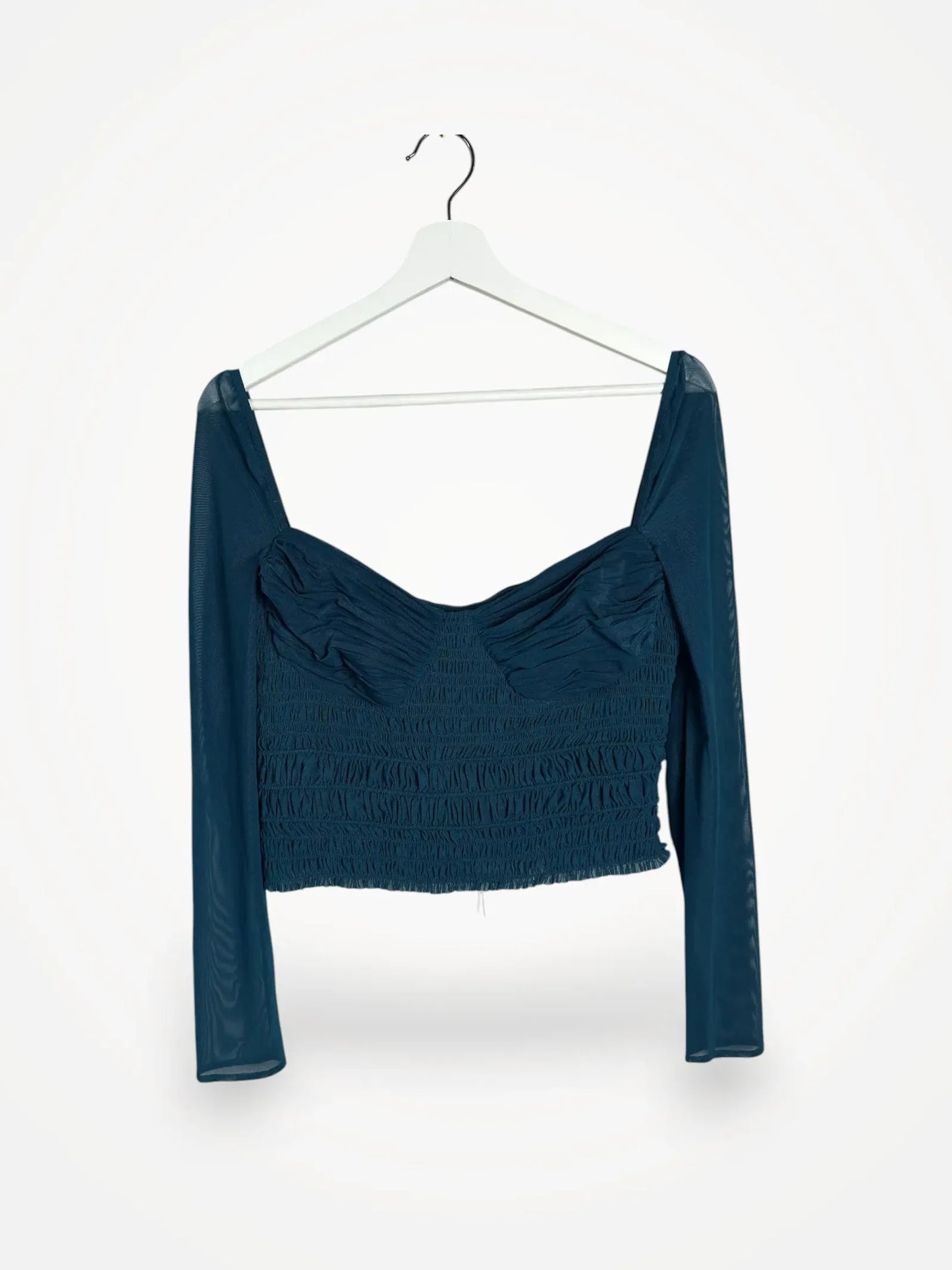 Self-Portrait Teal Shirred Powermesh Top