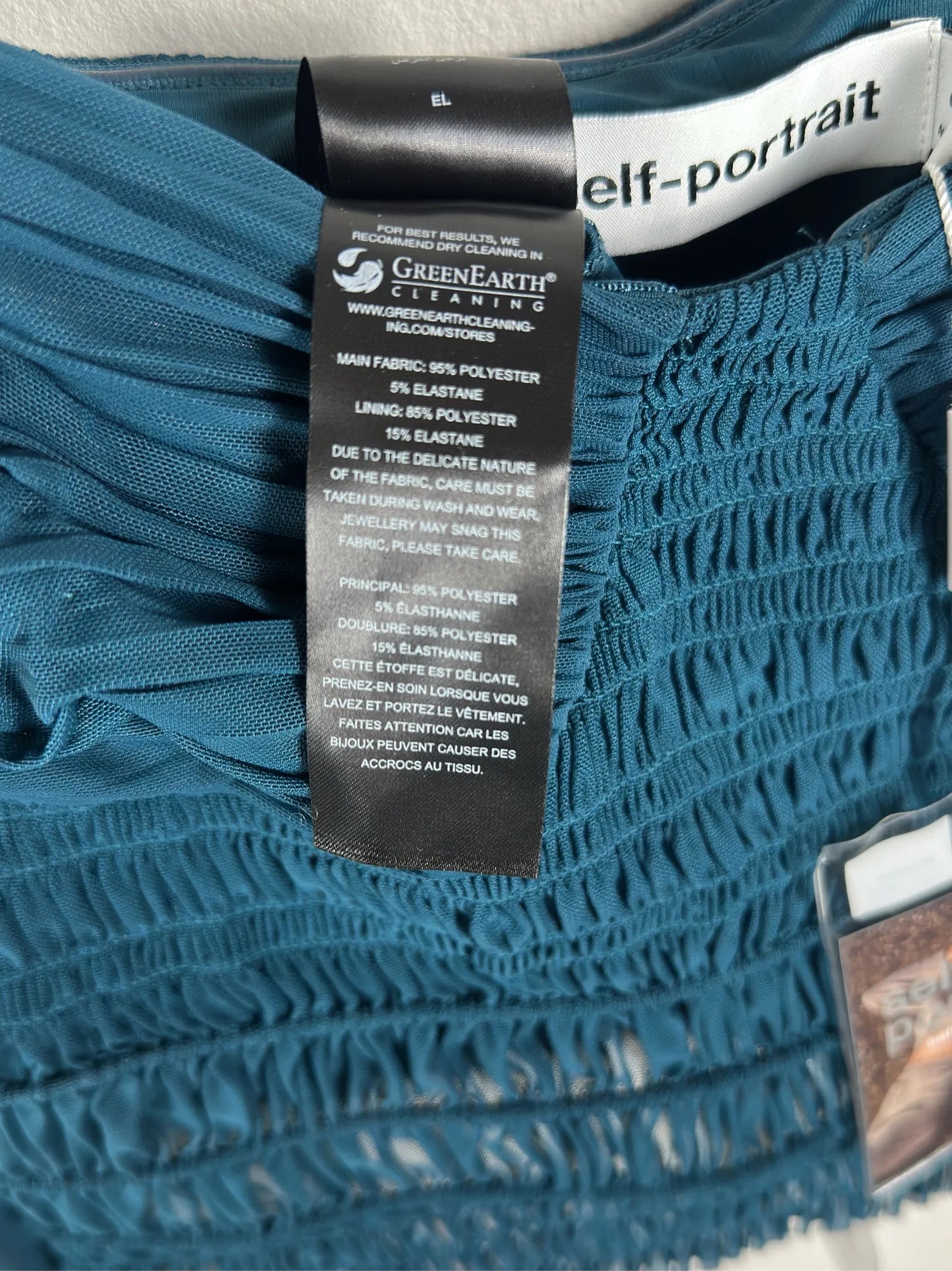 Self-Portrait Teal Shirred Powermesh Top