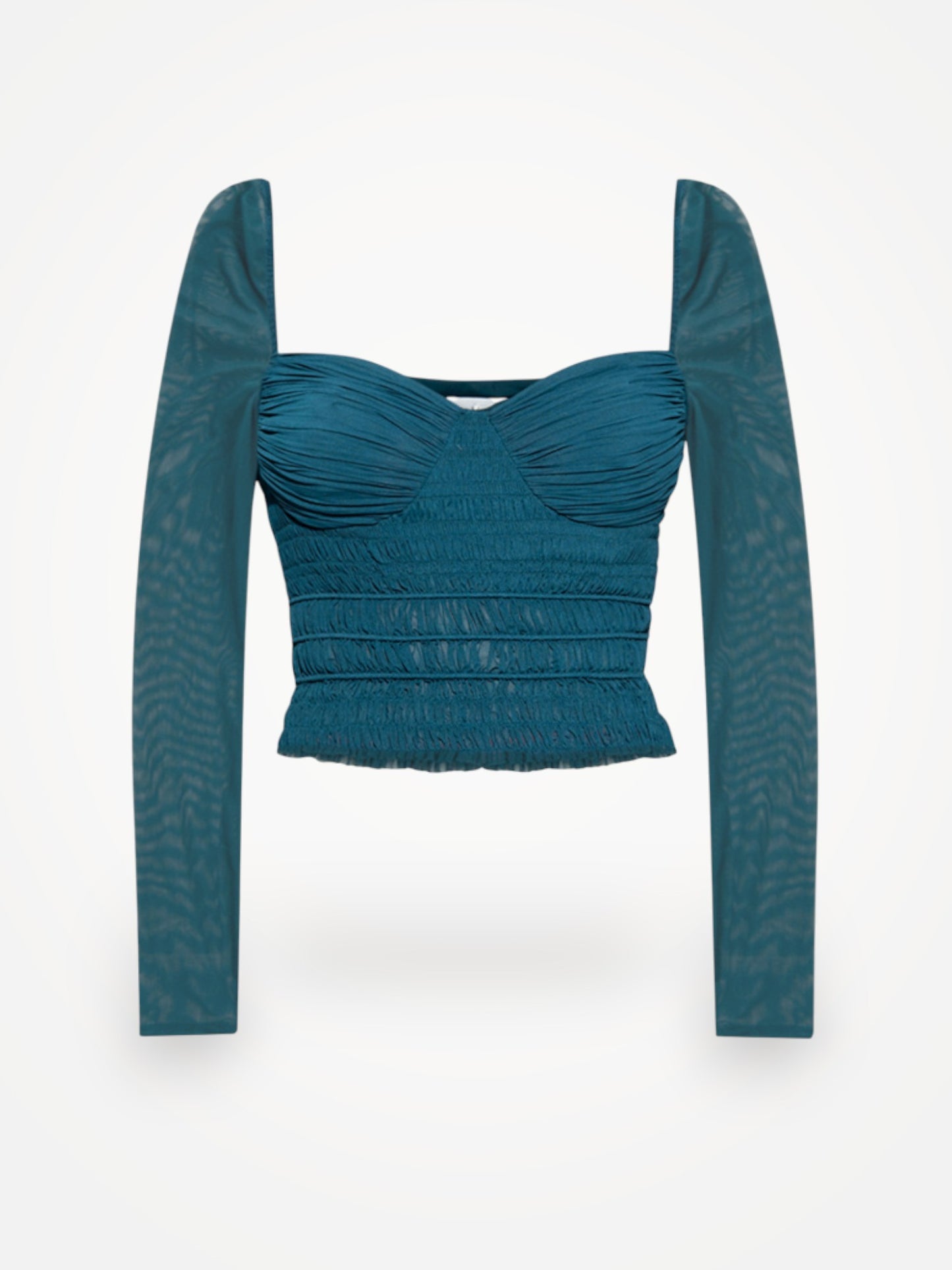 Self-Portrait Teal Shirred Powermesh Top
