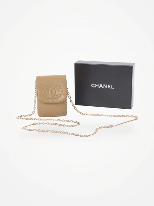 Chanel Beige Caviar Leahter Cigarette Case Pouch Bag