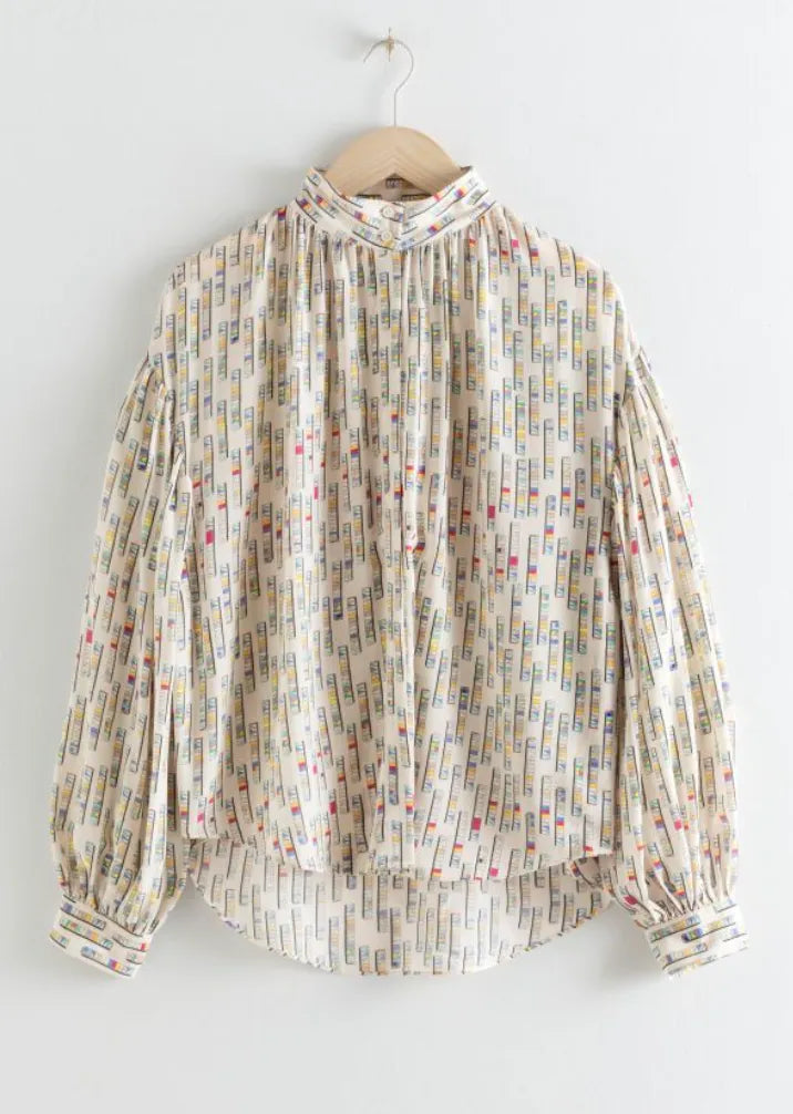 & Other Stories Silk Puff Sleeve Printed-sidenblus