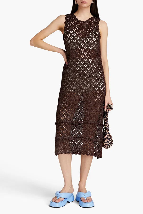 Ganni Metallic Crochet Midi-klänning NWOT